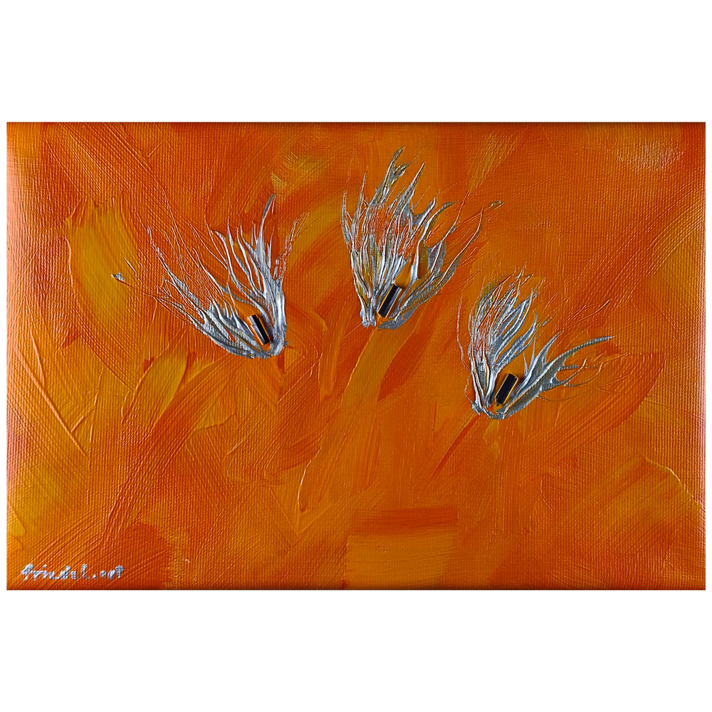 Tourmaline (schorl) and acrylic on canvas