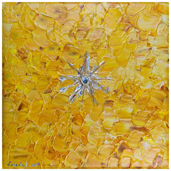 Handgemaltes Bild auf Leinwand für Wohnzimmer oder anderen Raum - Ein quadratisches 20 x 20 cm großes modernes abstraktes Acrylbild mit Turmalin (Indigolith)