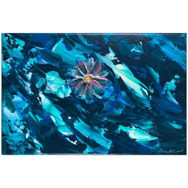Modernes einzigartiges Unikat Bild - Ein 30 x 20 cm großes abstraktes Acrylbild mit Citrin Schmuckstein