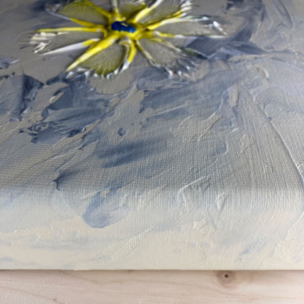 Elfenbeinfarbenes Acrylbild mit silbernen Akzenten und Lapislazuli